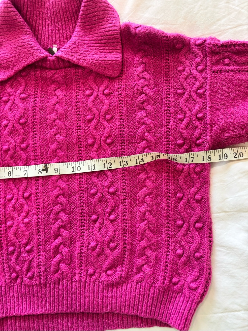 FREE PEOPLE Sz S Every Cloud Sweater Fuchsia Fizz Cable Collared Cotton Blend - Picture 10 of 11